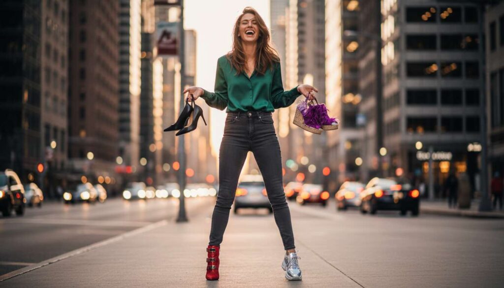 Szare jeansy z wysokim stanem to idealny model dla kobiet w każdym wieku. Do tych butów pasują najle