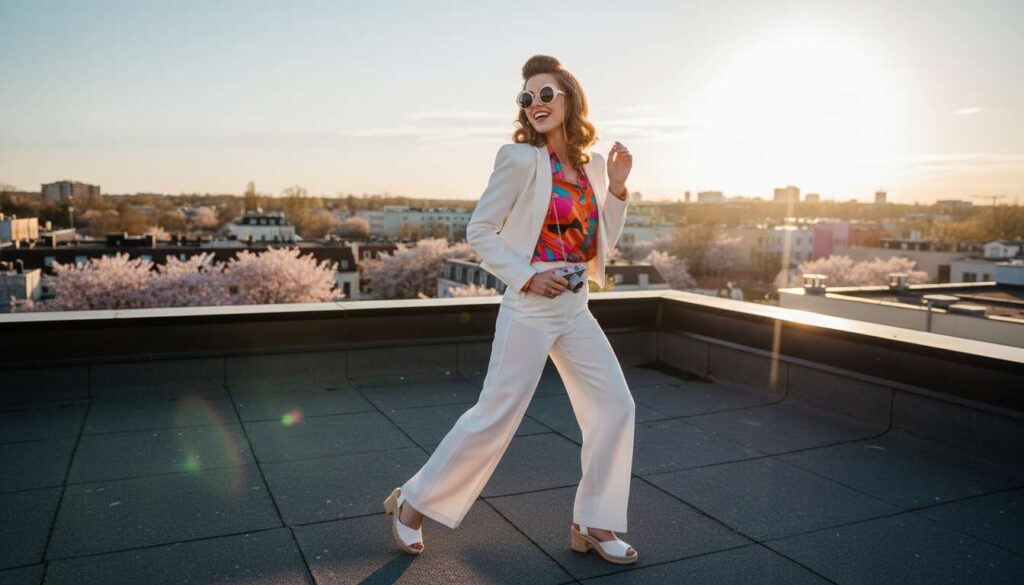 Wiosną 2026 białe spodnie z wysokim stanem połączymy z najciekawszymi trendami w stylu retro